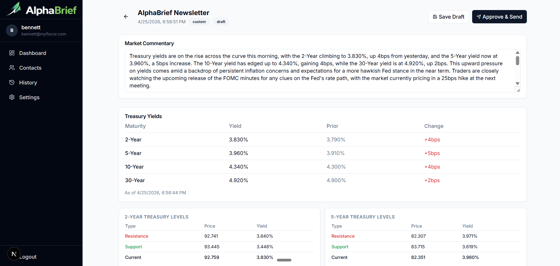 The AlphaBrief app: reviewing a newsletter before it sends